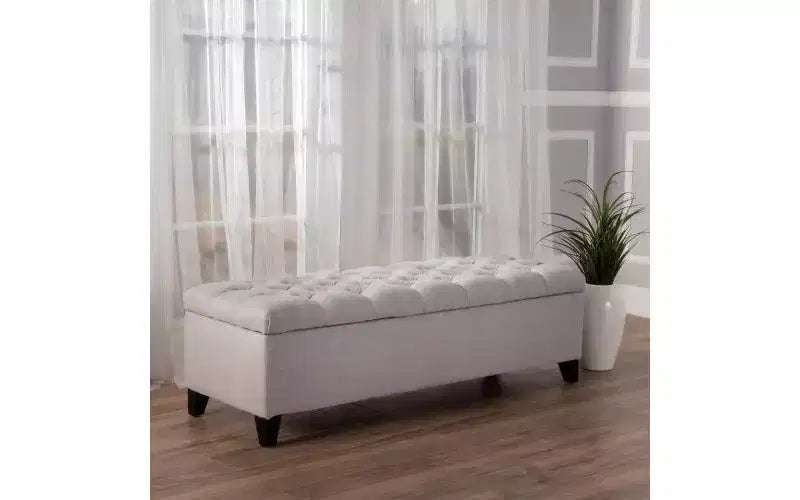 Banc de rangement Okak avec capitonnage et surpiqûres en losanges, banc de bout de lit avec pieds robustes, banc de rangement pour salon