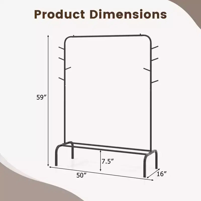 Costway Portant à vêtements métallique de 127 cm de large avec 8 crochets et étagère de rangement pour la buanderie