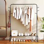 Costway Portant à vêtements métallique de 127 cm de large avec 8 crochets et étagère de rangement pour la buanderie