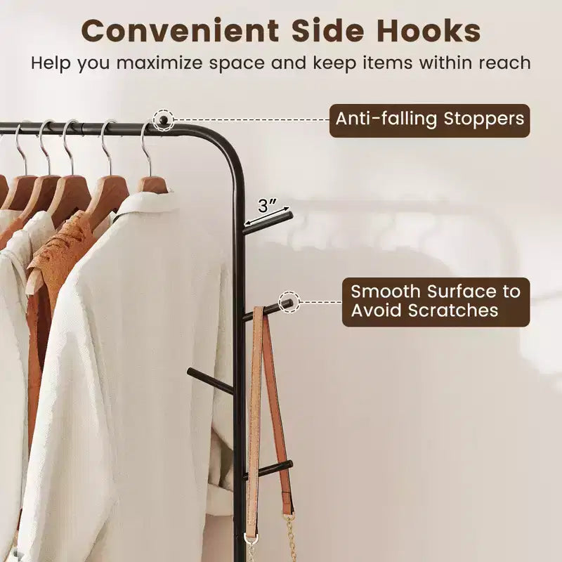 Costway Portant à vêtements métallique de 127 cm de large avec 8 crochets et étagère de rangement pour la buanderie
