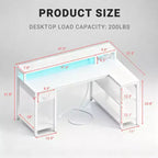 Bureau gaming en L Bestier avec lumières LED RVB, station de chargement USB, prise électrique, support d'écran et étagères de rangement