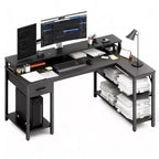 Bestier L-Shaped Gaming Desk with RGB LED Lights, USB Charging Station, Power Outlet, Monitor Stand & Storage Shelves