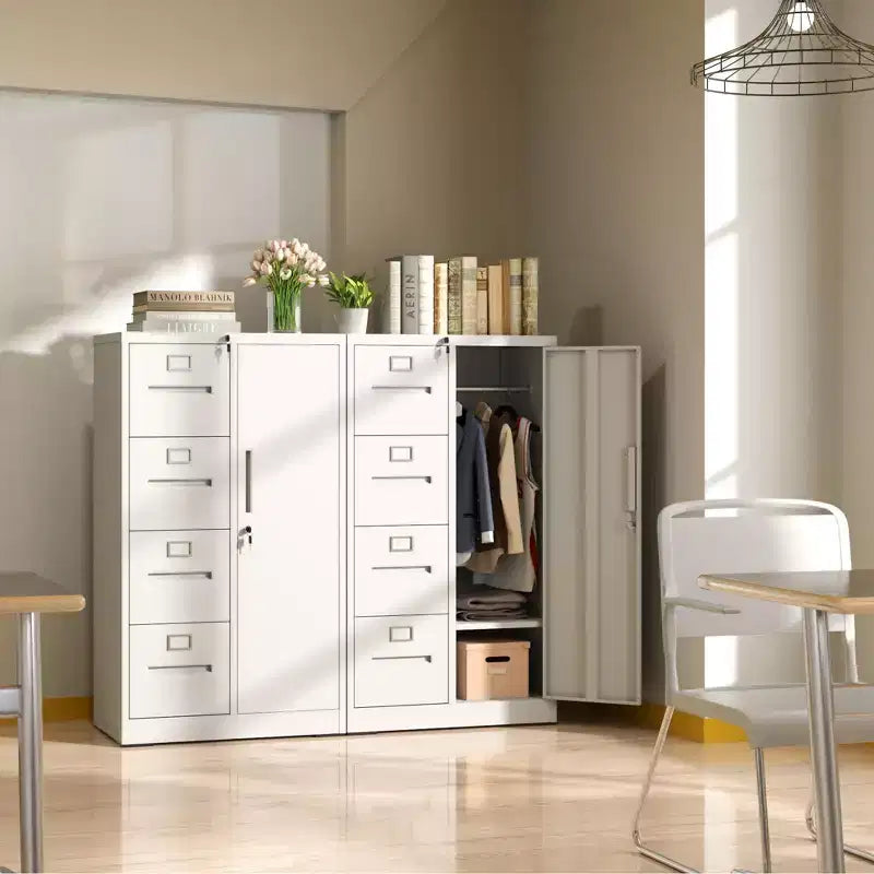 VIYET 52 Meuble de rangement en métal à 4 tiroirs et 1 porte avec serrure - Classeur vertical en acier blanc pour la maison, le bureau, l'école et le salon