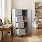 VIYET 52 Meuble de rangement en métal à 4 tiroirs et 1 porte avec serrure - Classeur vertical en acier blanc pour la maison, le bureau, l'école et le salon