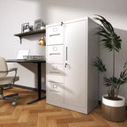 VIYET 52 Meuble de rangement en métal à 4 tiroirs et 1 porte avec serrure - Classeur vertical en acier blanc pour la maison, le bureau, l'école et le salon