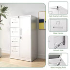 VIYET 52 Meuble de rangement en métal à 4 tiroirs et 1 porte avec serrure - Classeur vertical en acier blanc pour la maison, le bureau, l'école et le salon