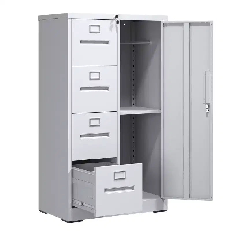 VIYET 52 Meuble de rangement en métal à 4 tiroirs et 1 porte avec serrure - Classeur vertical en acier blanc pour la maison, le bureau, l'école et le salon