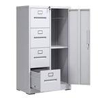 VIYET 52 Meuble de rangement en métal à 4 tiroirs et 1 porte avec serrure - Classeur vertical en acier blanc pour la maison, le bureau, l'école et le salon