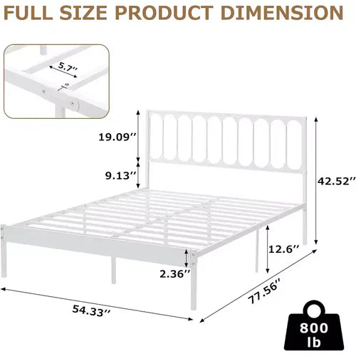 Cadre de lit Queen Size 14 pouces - Assemblage en 30 minutes, plateforme de lit en métal avec tête de lit, pas besoin de sommier - Design moderne, antidérapant