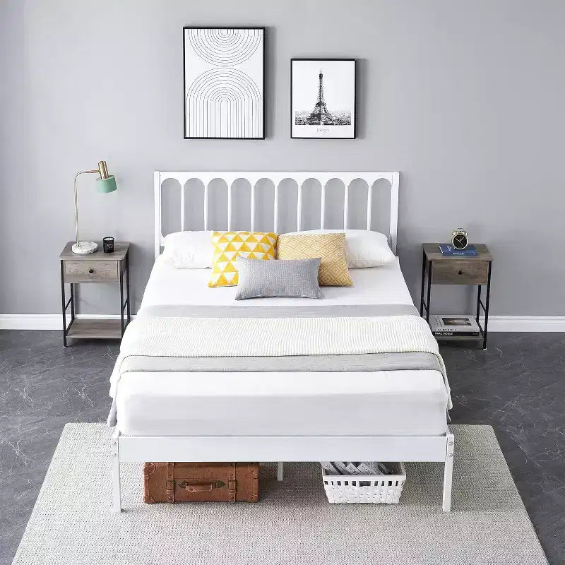 Cadre de lit Queen Size 14 pouces - Assemblage en 30 minutes, plateforme de lit en métal avec tête de lit, pas besoin de sommier - Design moderne, antidérapant