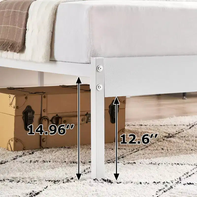 Cadre de lit Queen Size 14 pouces - Assemblage en 30 minutes, plateforme de lit en métal avec tête de lit, pas besoin de sommier - Design moderne, antidérapant