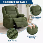 Fauteuil inclinable pivotant à 360° pour adultes, fauteuil relax manuel avec 3 positions, 2 porte-gobelets, 4 poches pour chambre de bébé, salon, chambre à coucher