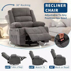 Fauteuil inclinable pivotant à 360° pour adultes, fauteuil relax manuel avec 3 positions, 2 porte-gobelets, 4 poches pour chambre de bébé, salon, chambre à coucher