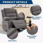 Fauteuil inclinable pivotant à 360° pour adultes, fauteuil relax manuel avec 3 positions, 2 porte-gobelets, 4 poches pour chambre de bébé, salon, chambre à coucher