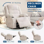 Fauteuil inclinable pivotant à 360° pour adultes, fauteuil relax manuel avec 3 positions, 2 porte-gobelets, 4 poches pour chambre de bébé, salon, chambre à coucher