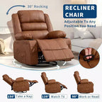 Fauteuil inclinable pivotant à 360° pour adultes, fauteuil relax manuel avec 3 positions, 2 porte-gobelets, 4 poches pour chambre de bébé, salon, chambre à coucher