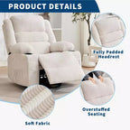 Fauteuil inclinable pivotant à 360° pour adultes, fauteuil relax manuel avec 3 positions, 2 porte-gobelets, 4 poches pour chambre de bébé, salon, chambre à coucher