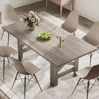 71 Grande Table à Manger pour 6-8 Personnes, Table de Cuisine en Bois Style Ferme avec Pieds Triangulaires Robustes, Plateau Épais Rectangulaire, Base Résistante pour Salle à Manger