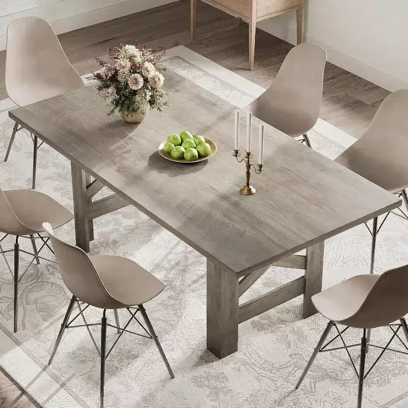 71 Grande Table à Manger pour 6-8 Personnes, Table de Cuisine en Bois Style Ferme avec Pieds Triangulaires Robustes, Plateau Épais Rectangulaire, Base Résistante pour Salle à Manger
