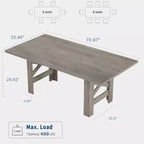71 Grande Table à Manger pour 6-8 Personnes, Table de Cuisine en Bois Style Ferme avec Pieds Triangulaires Robustes, Plateau Épais Rectangulaire, Base Résistante pour Salle à Manger