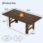 71 Grande Table à Manger pour 6-8 Personnes, Table de Cuisine en Bois Style Ferme avec Pieds Triangulaires Robustes, Plateau Épais Rectangulaire, Base Résistante pour Salle à Manger