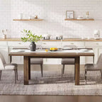 71 Grande Table à Manger pour 6-8 Personnes, Table de Cuisine en Bois Style Ferme avec Pieds Triangulaires Robustes, Plateau Épais Rectangulaire, Base Résistante pour Salle à Manger