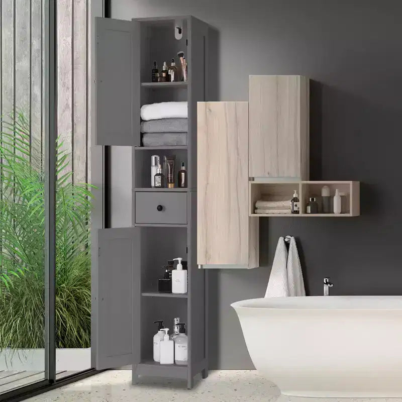 Meuble de rangement haut de salle de bain de 66,9 pouces, organiseur étroit autoportant avec étagères réglables, conception résistante à l'eau, pour les petits espaces de cuisine et de couloir,