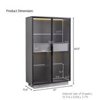 Vitrine autoportante en verre de 154 cm, bibliothèque avec 2 tiroirs de rangement, garde-manger avec éclairage LED et étagères réglables, pour couloirs et cuisine