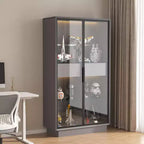 Vitrine autoportante en verre de 154 cm, bibliothèque avec 2 tiroirs de rangement, garde-manger avec éclairage LED et étagères réglables, pour couloirs et cuisine