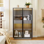 Vitrine autoportante en verre de 154 cm, bibliothèque avec 2 tiroirs de rangement, garde-manger avec éclairage LED et étagères réglables, pour couloirs et cuisine