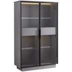 Vitrine autoportante en verre de 154 cm, bibliothèque avec 2 tiroirs de rangement, garde-manger avec éclairage LED et étagères réglables, pour couloirs et cuisine