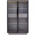 Vitrine autoportante en verre de 154 cm, bibliothèque avec 2 tiroirs de rangement, garde-manger avec éclairage LED et étagères réglables, pour couloirs et cuisine