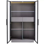 Vitrine autoportante en verre de 154 cm, bibliothèque avec 2 tiroirs de rangement, garde-manger avec éclairage LED et étagères réglables, pour couloirs et cuisine