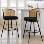 Bekrvio Set of 2/3/4 Barstools with Rattan Back, Upholstered Seat & Metal Frame & Footrest, Modern Bar Chairs for Kitchen Island, Home Pub