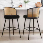 Bekrvio Lot de 2/3/4 tabourets de bar avec dossier en rotin, assise rembourrée, cadre en métal et repose-pieds, chaises de bar modernes pour îlot de cuisine, bar à domicile.