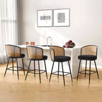 Bekrvio Lot de 2/3/4 tabourets de bar avec dossier en rotin, assise rembourrée, cadre en métal et repose-pieds, chaises de bar modernes pour îlot de cuisine, bar à domicile.