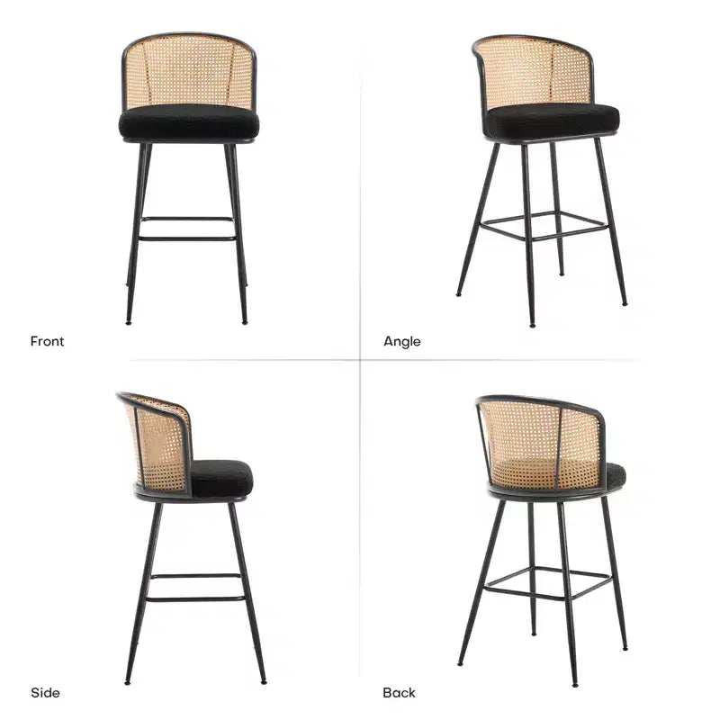 Bekrvio Lot de 2/3/4 tabourets de bar avec dossier en rotin, assise rembourrée, cadre en métal et repose-pieds, chaises de bar modernes pour îlot de cuisine, bar à domicile.