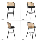 Bekrvio Lot de 2/3/4 tabourets de bar avec dossier en rotin, assise rembourrée, cadre en métal et repose-pieds, chaises de bar modernes pour îlot de cuisine, bar à domicile.