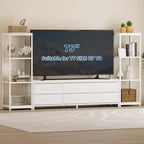 Meuble TV Acekool pour téléviseur de 75 pouces, meuble de divertissement moderne avec lumières LED, prises de courant, 6 tiroirs et étagères, noir