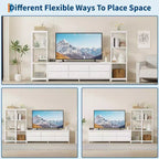 Meuble TV Acekool pour téléviseur de 75 pouces, meuble de divertissement moderne avec lumières LED, prises de courant, 6 tiroirs et étagères, noir