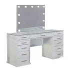 Coiffeuse 3 pièces Royal Hamton avec miroir LED, plateau en verre, tabouret rembourré, blanc