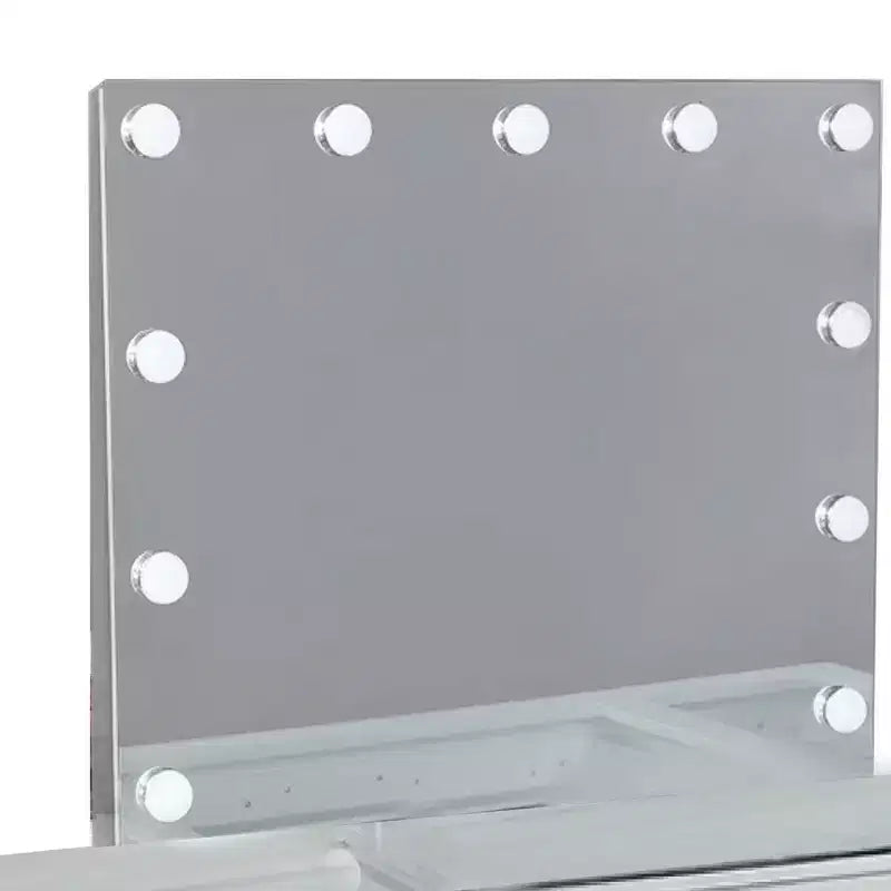 Coiffeuse 3 pièces Royal Hamton avec miroir LED, plateau en verre, tabouret rembourré, blanc