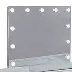 Coiffeuse 3 pièces Royal Hamton avec miroir LED, plateau en verre, tabouret rembourré, blanc