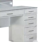 Coiffeuse 3 pièces Royal Hamton avec miroir LED, plateau en verre, tabouret rembourré, blanc