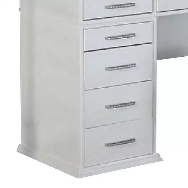 Coiffeuse 3 pièces Royal Hamton avec miroir LED, plateau en verre, tabouret rembourré, blanc
