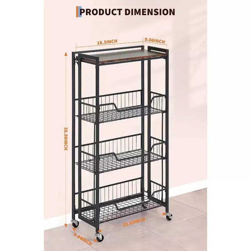 Chariot utilitaire, Chariot de rangement pliable, Facile à monter, Grand espace de rangement pour le bureau, la cuisine, la maison