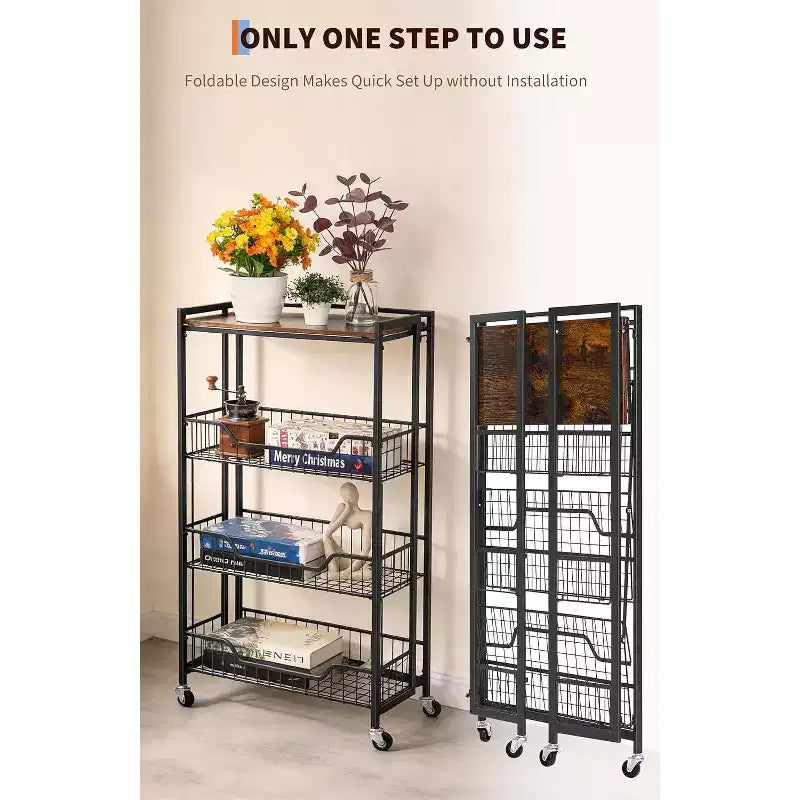 Chariot utilitaire, Chariot de rangement pliable, Facile à monter, Grand espace de rangement pour le bureau, la cuisine, la maison
