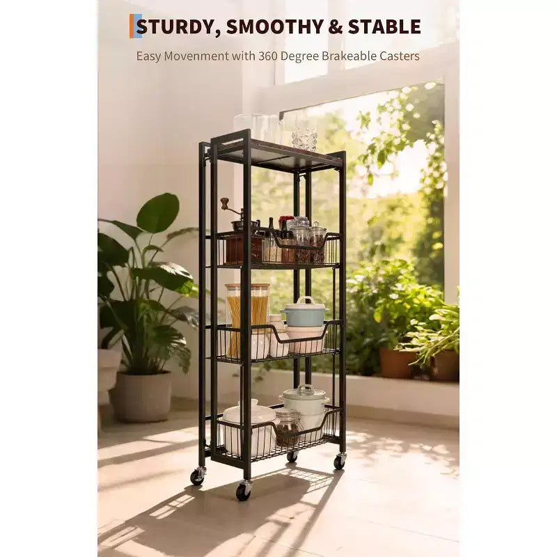Chariot utilitaire, Chariot de rangement pliable, Facile à monter, Grand espace de rangement pour le bureau, la cuisine, la maison