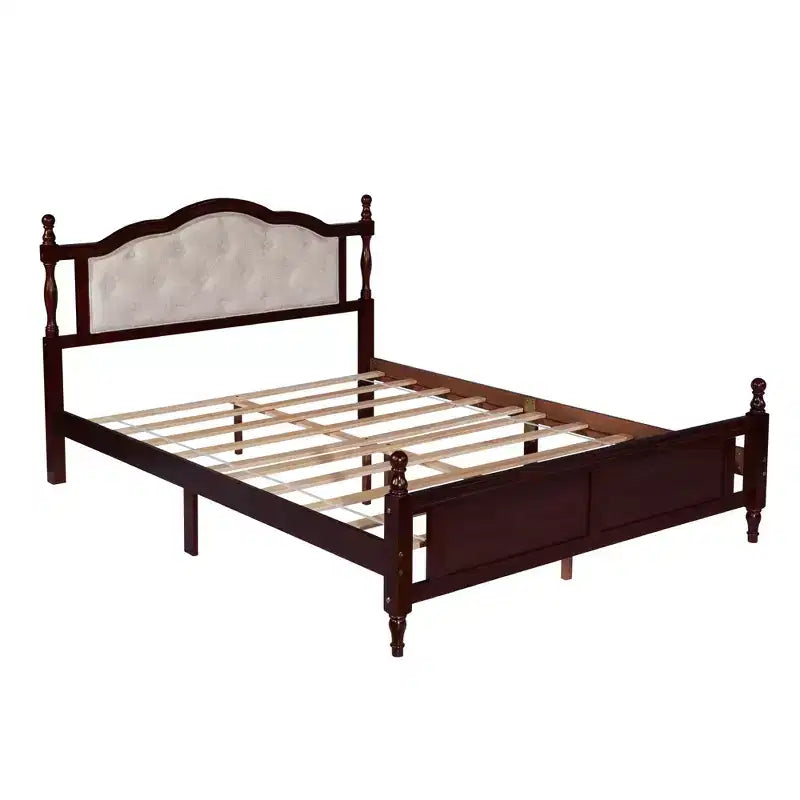 Lit plateforme vintage queen size Luxystar avec tête de lit capitonnée et pied de lit à panneaux