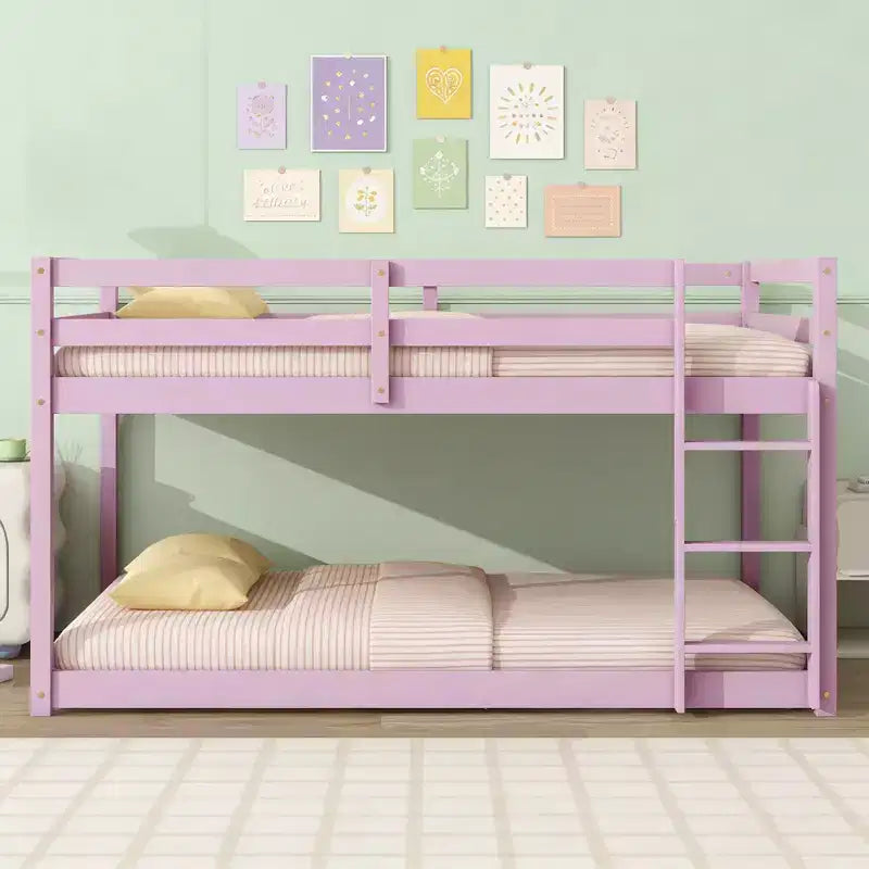 Lit superposé au sol double Luxystar avec échelle et lattes renforcées pour chambre d'enfant